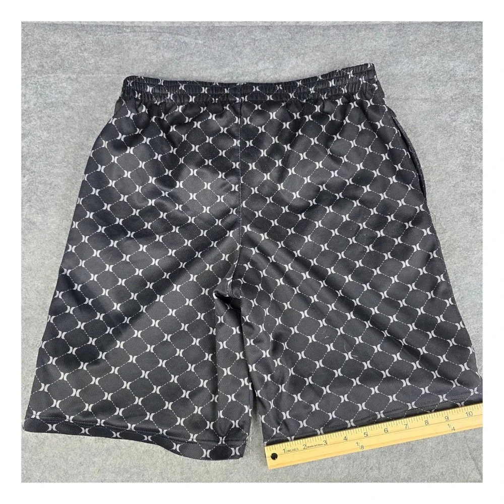 Hurley Shorts Boys Large Black Geometric Mesh Relaxed Fit Drawstring Athletic